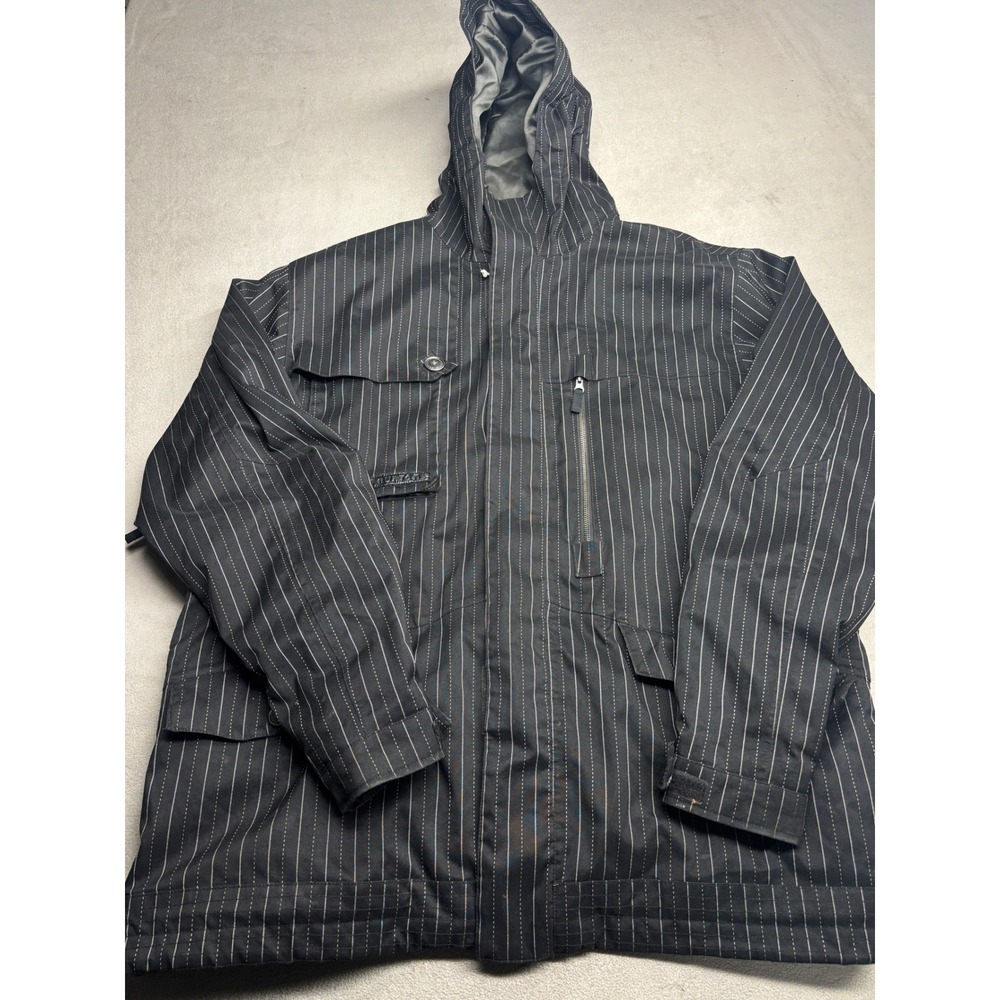 Burton Dryride Snowboard Jacket Mens XL Black Pinstripe Hooded Insulated Winter